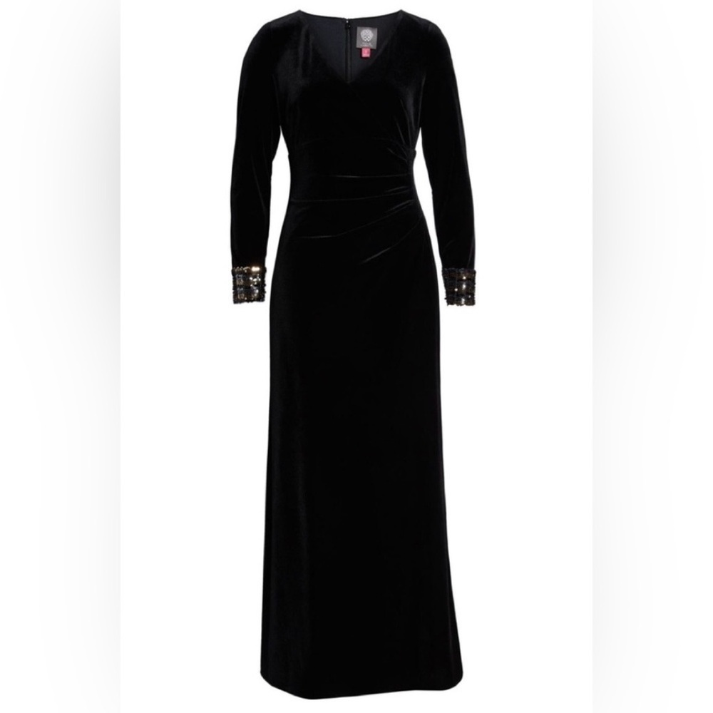 Vince Camuto Velvet Sequin Cuff Long Sleeve Gown - Picture 11 of 11